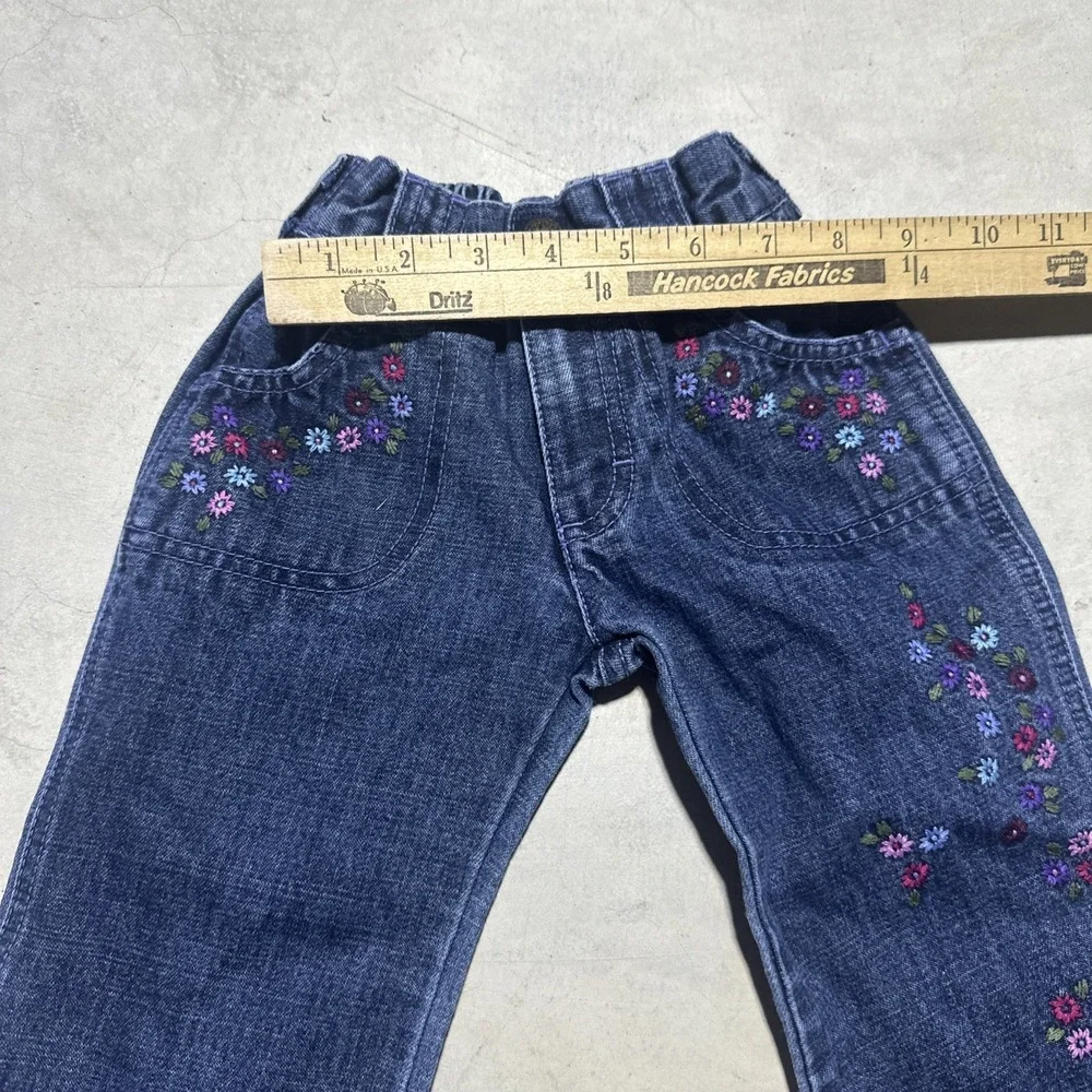 Vintage Oshkosh Toddler Girls Jean Flare Embroidered Flower Pants SZ 2T